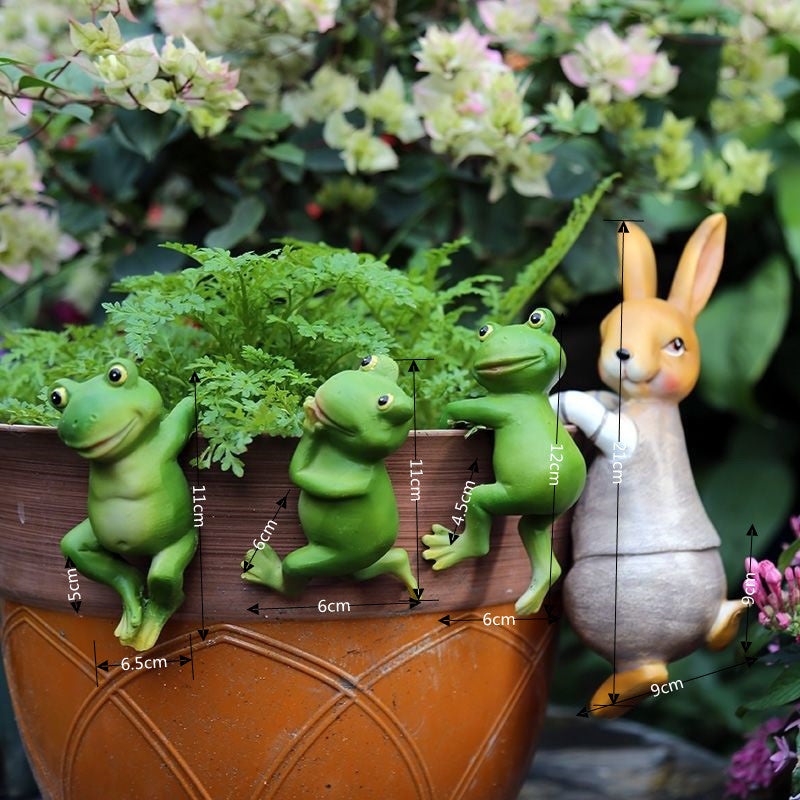 Resin Frog Ornaments for Garden Flower Pot Decoration