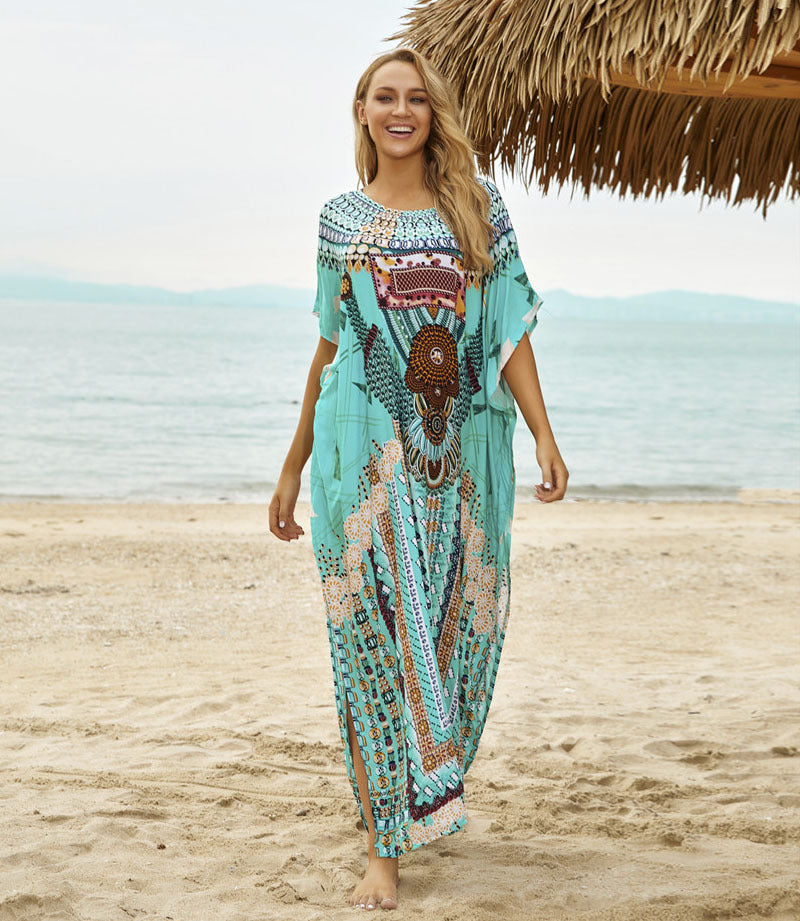 Green Printed Beach Cover-Up for Plus Size Swimwear