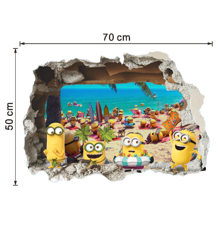 3D Cartoon Seaside Wall Stickers for Kids' Rooms