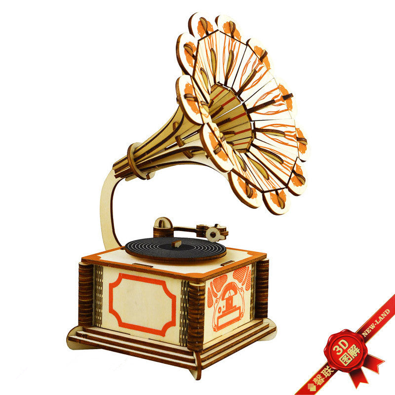 3D Wooden Puzzle Model - Gramophone Design