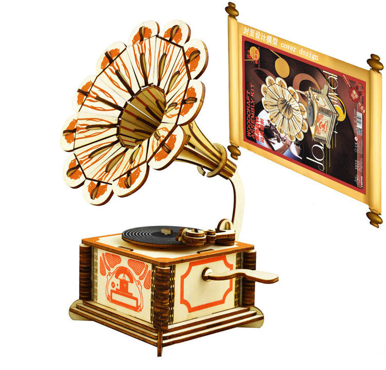 3D Wooden Puzzle Model - Gramophone Design