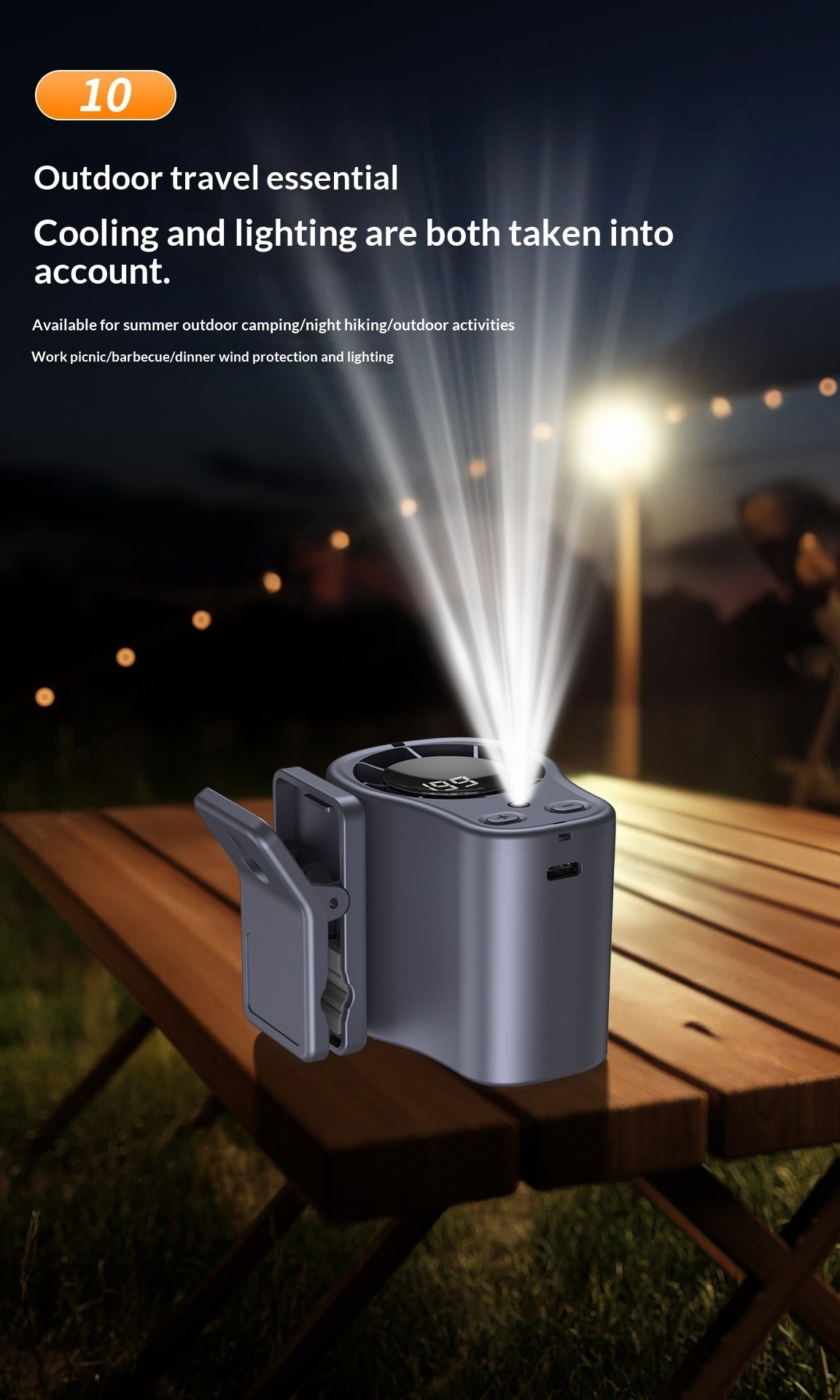 Outdoor Waist-Hanging Fan with Handheld Lighting