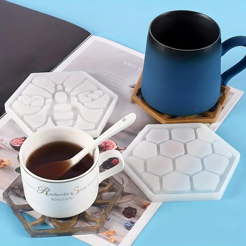 2pcs Bee Honeycomb Crystal Epoxy Coaster Mold Set