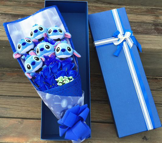 Stitch Cartoon Doll Gift Box with Floral Bouquet