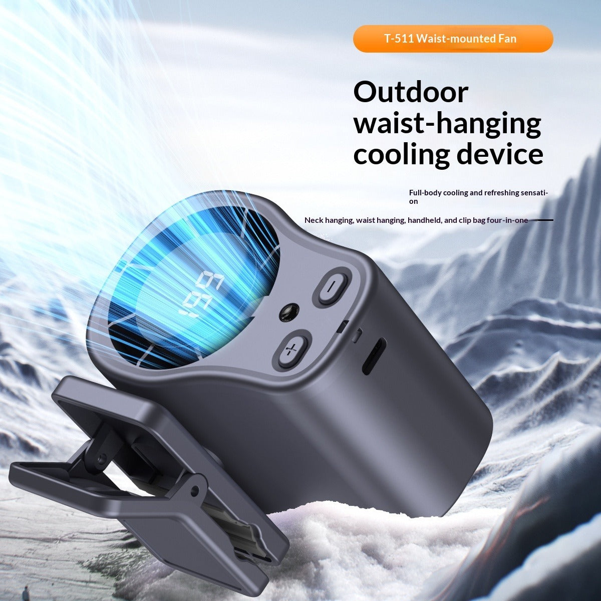 Outdoor Waist-Hanging Fan with Handheld Lighting