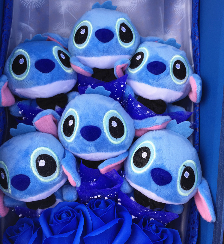 Stitch Cartoon Doll Gift Box with Floral Bouquet