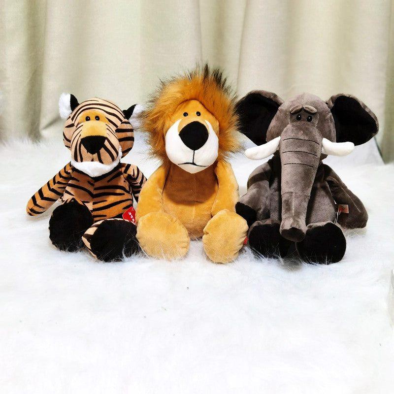 Forest Animal Plush Toys: Lion, Elephant, Tiger, Monkey, Deer