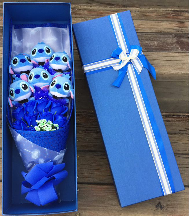 Stitch Cartoon Doll Gift Box with Floral Bouquet