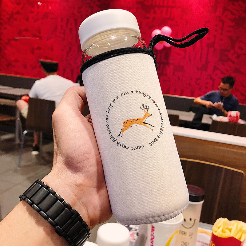 Cute Nordic Animal Glass Cup with Lid, Borosilicate