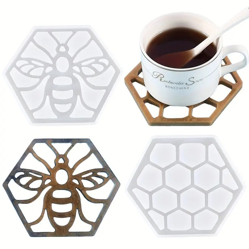 2pcs Bee Honeycomb Crystal Epoxy Coaster Mold Set